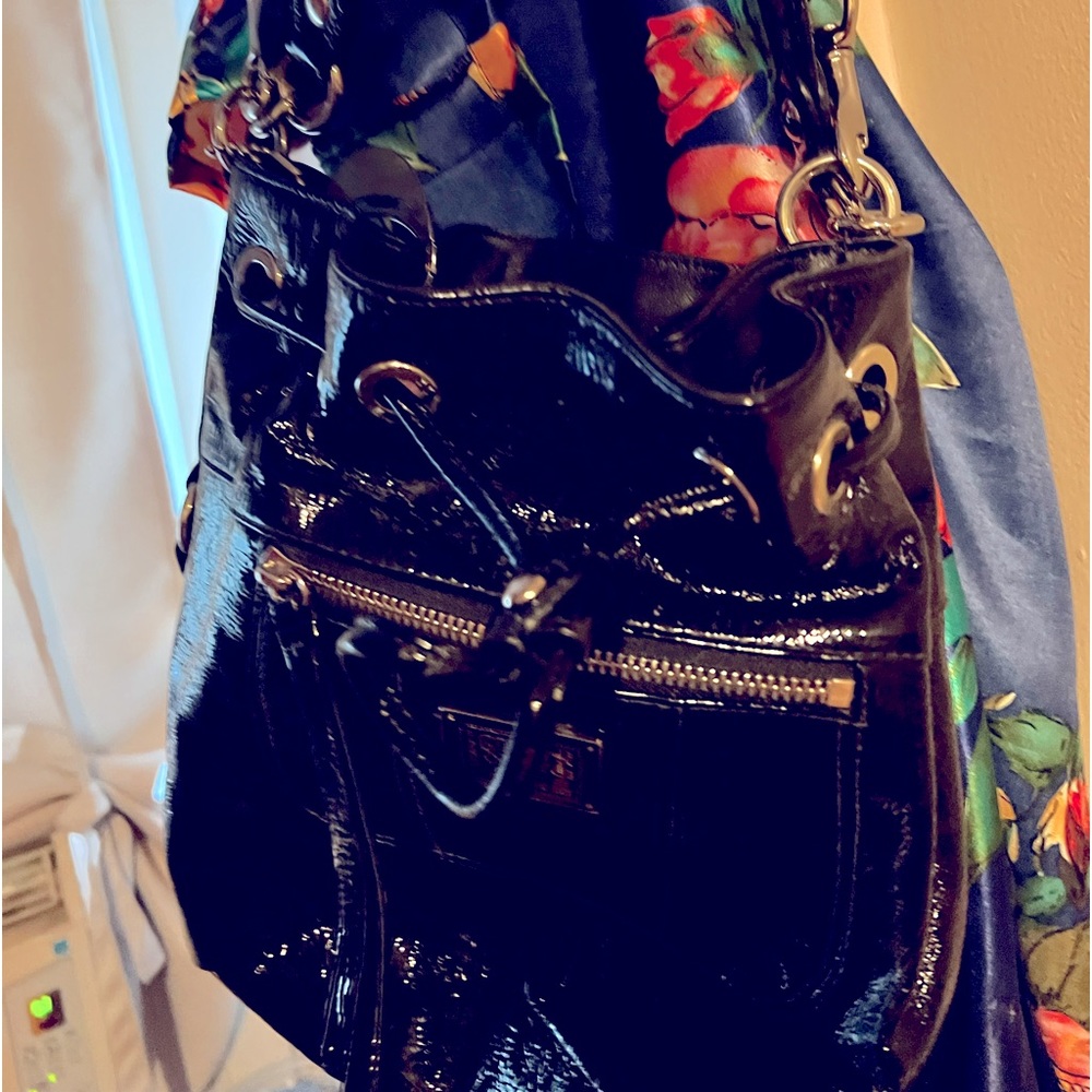 Black patent leather coach bag used probably twice- timeless